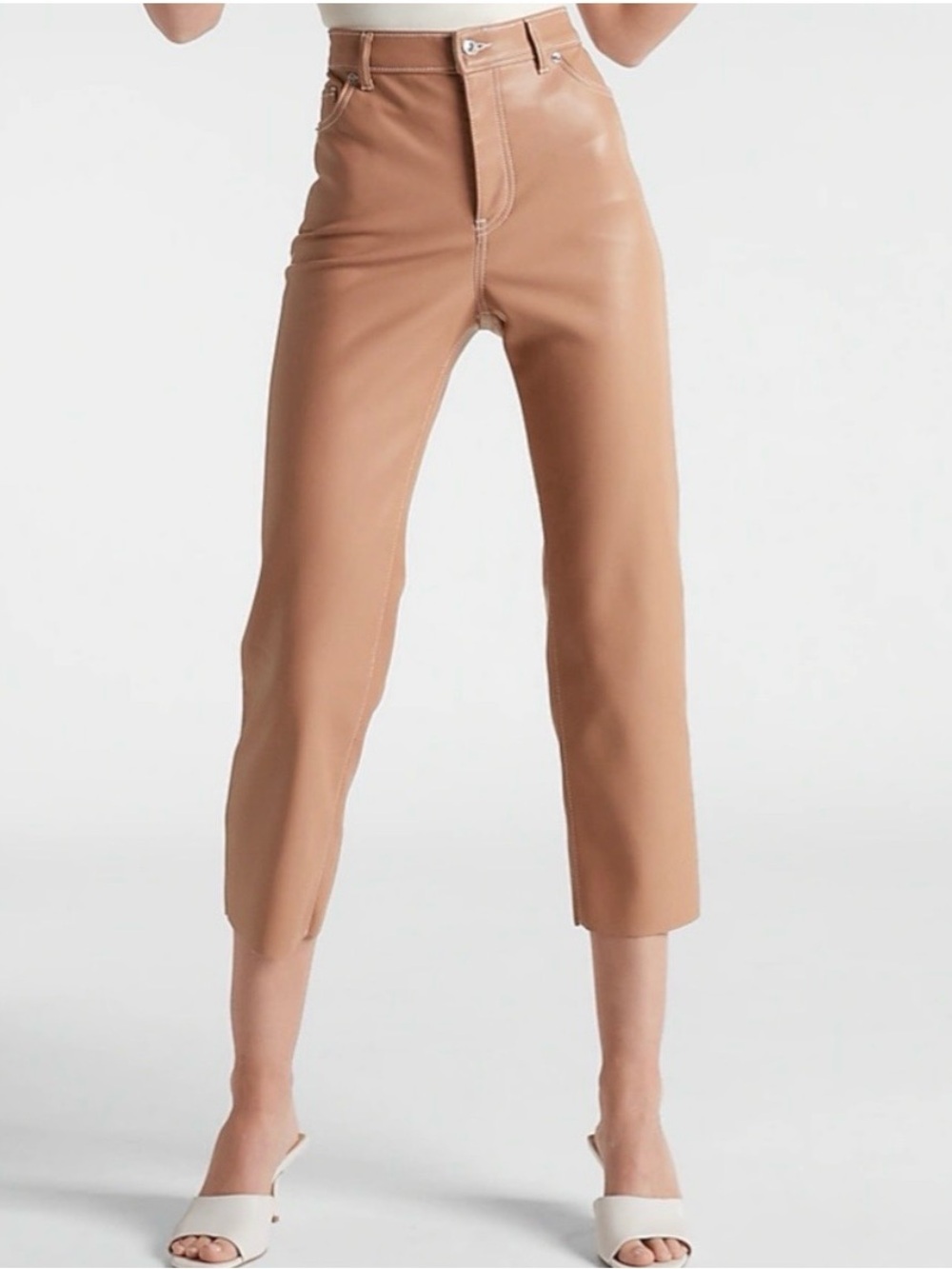 Express cropped super high rise faux leather straight leg pant